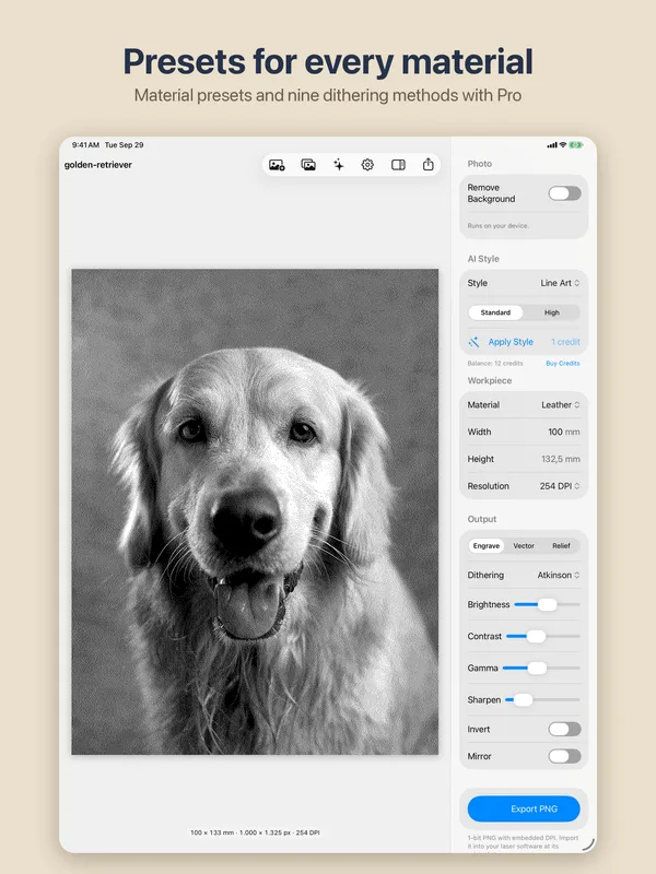 EngraveKit material and workpiece settings on iPad