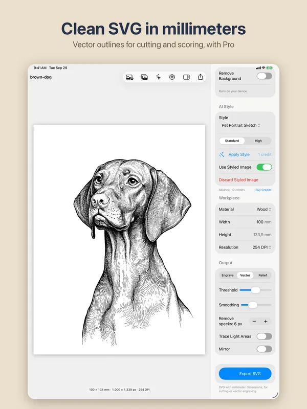 EngraveKit vector preview and SVG export on iPad