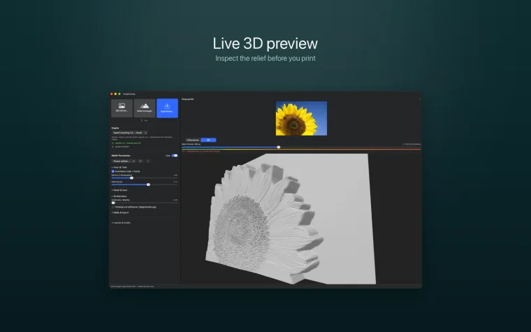 Real-time 3D preview of the relief