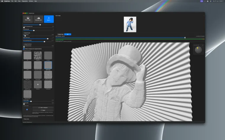 Real-time 3D preview of the relief with a movable light