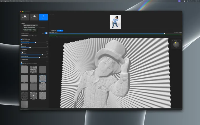 Choosing the depth engine — bundled Depth Anything V2 or optional MiDaS 3.1