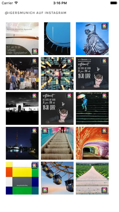 The @igersmunich Instagram feed inside the app