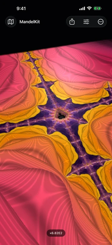 A mandala-like fractal rendered as a lit 3D relief in MandelKit