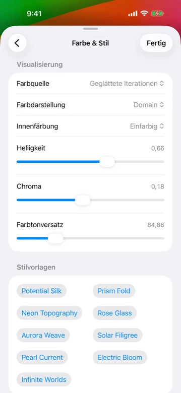 Colour and style controls in MandelKit