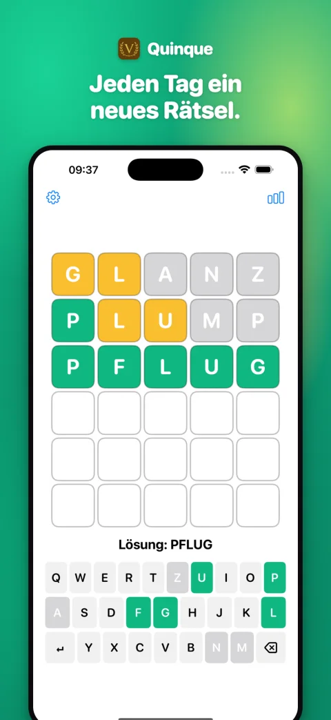 A solved puzzle showing the winning word