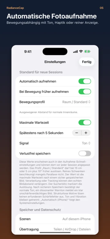 Capture settings in RadianceCap