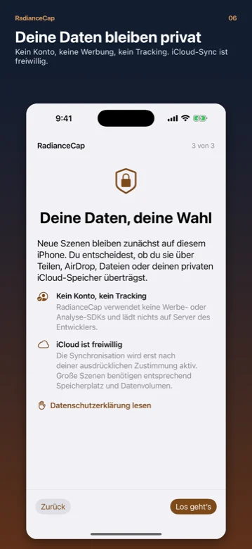 The privacy screen in RadianceCap