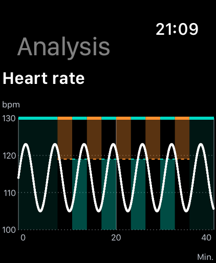 Sokuho heart rate report with interval phases and simulated demo values