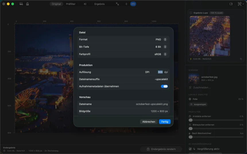 Export options in UpscaleKit